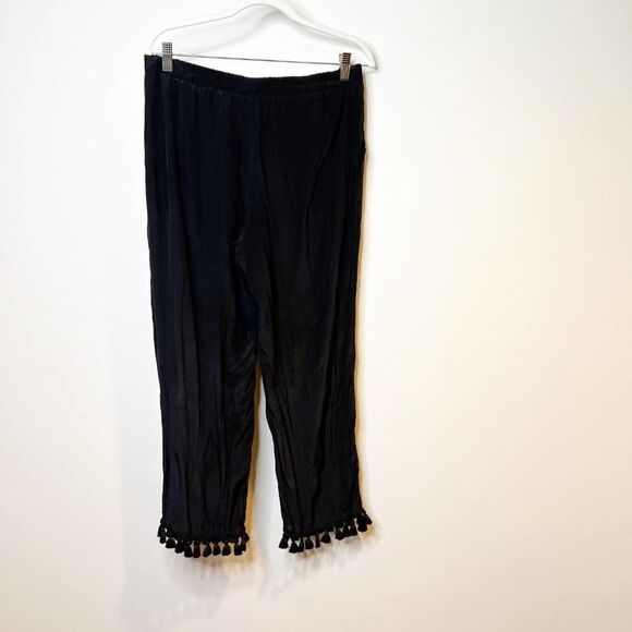 Club Monaco Silk Pants Womens 8 Tassel Elastic Waist Wide Leg Cropped Pull on - Picture 2 of 7